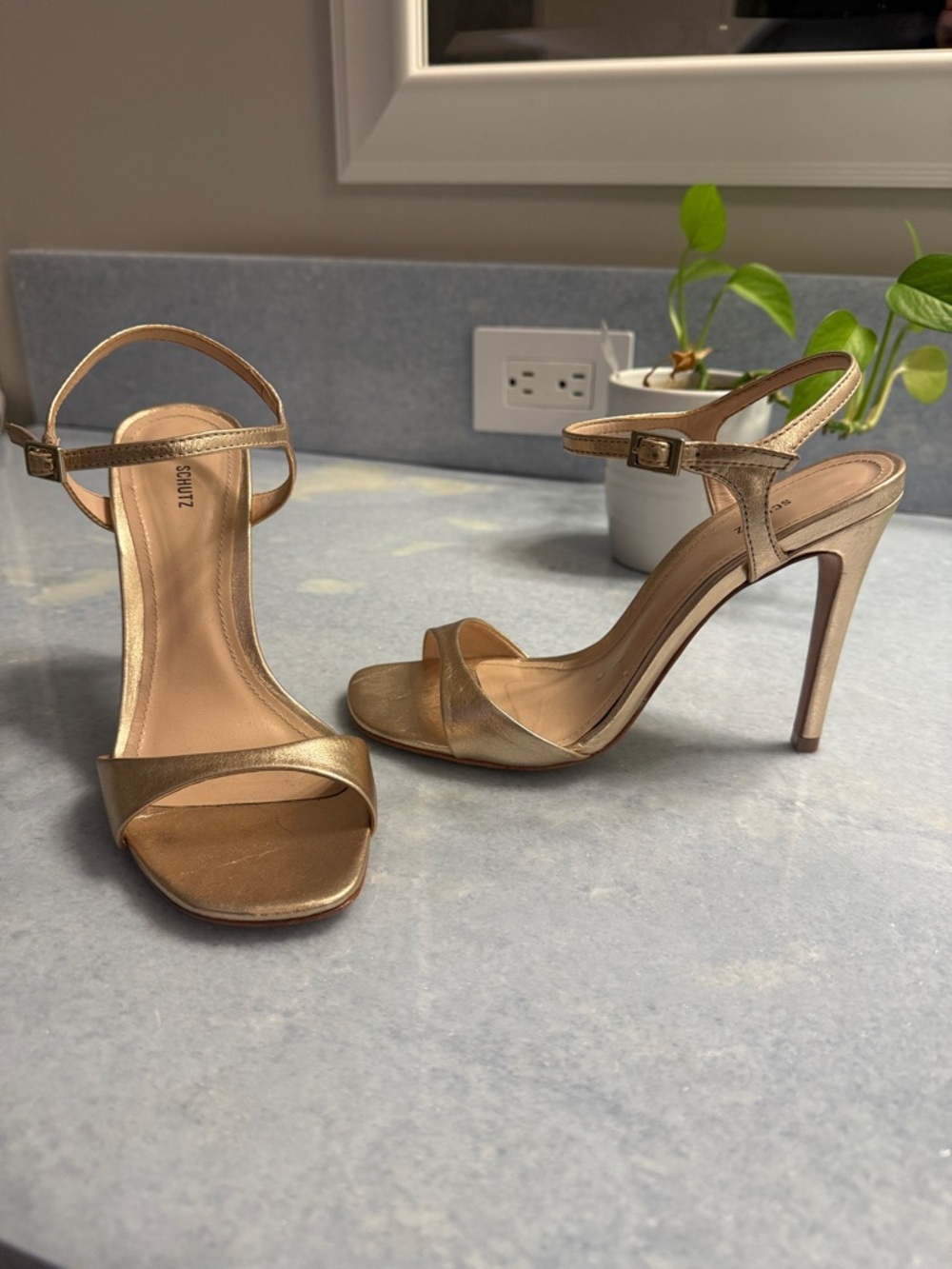 SCHUTZ Rose Gold Stiletto Ankle-Strap Sandals